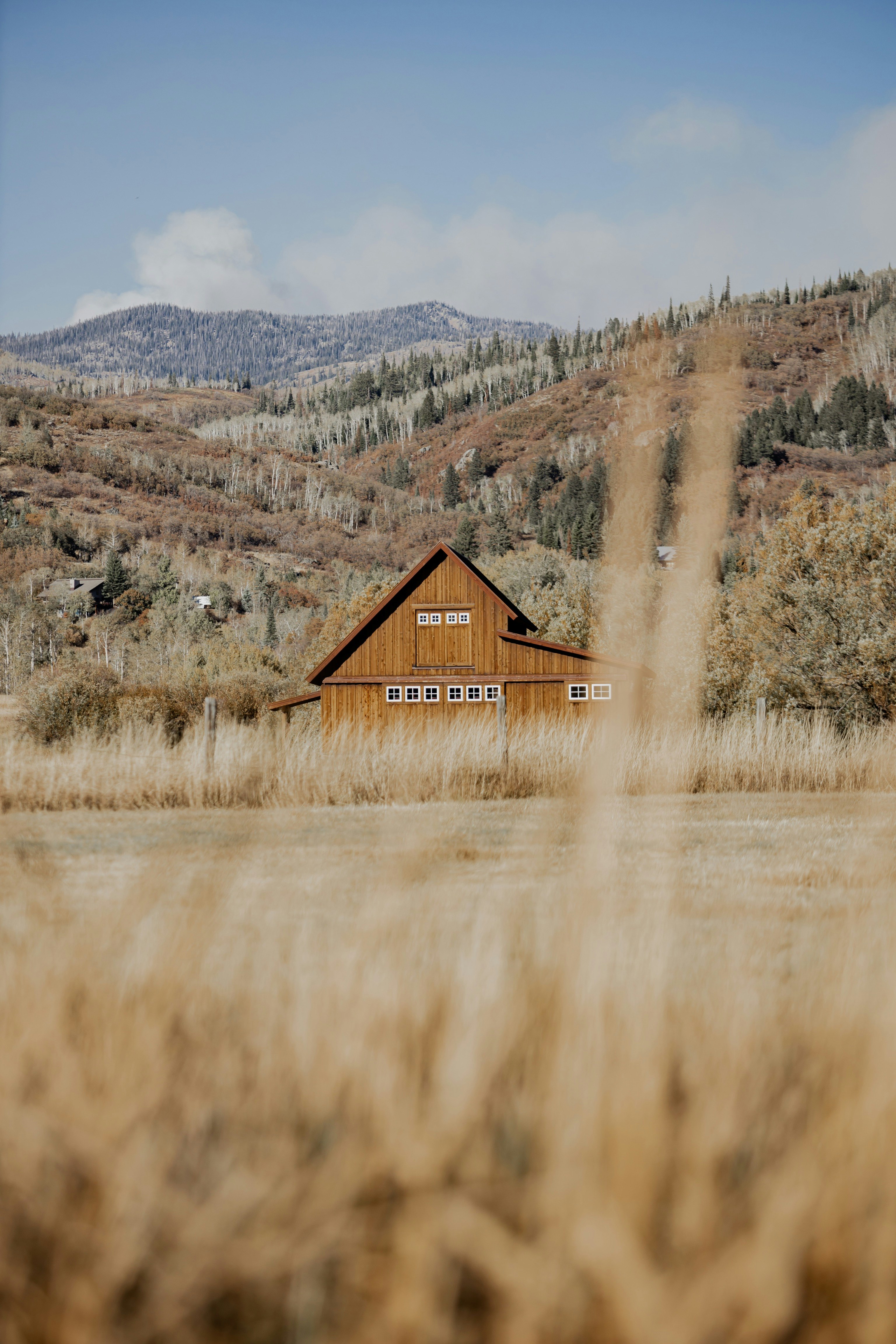 brown wooden house on brown grass field during daytime